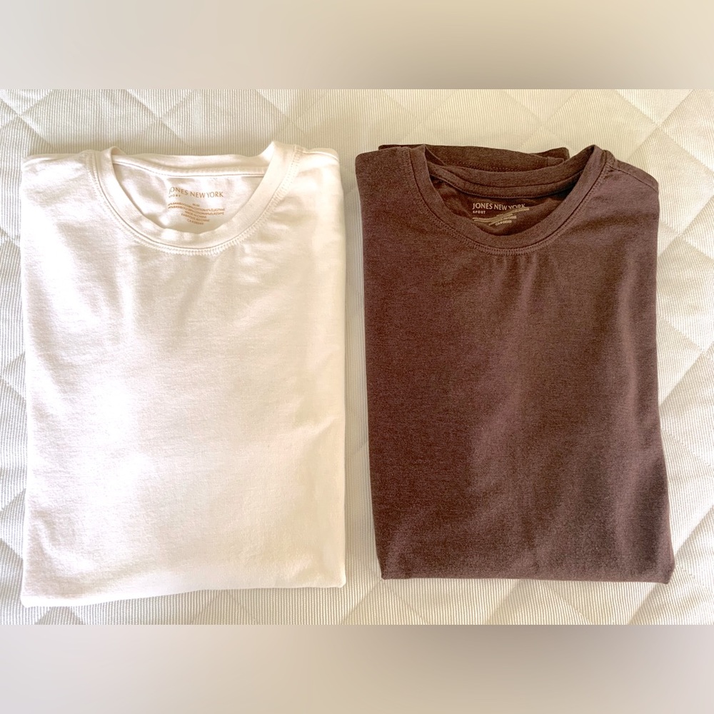 Jones New York lot of 2 bamboo & cotton blend tops brown & cream crew neck US M